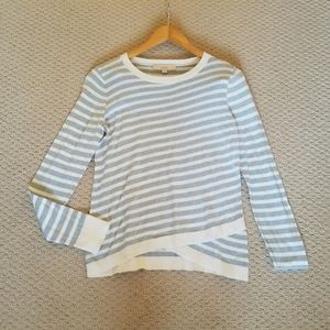 Loft S blue and white striped long sleeved top